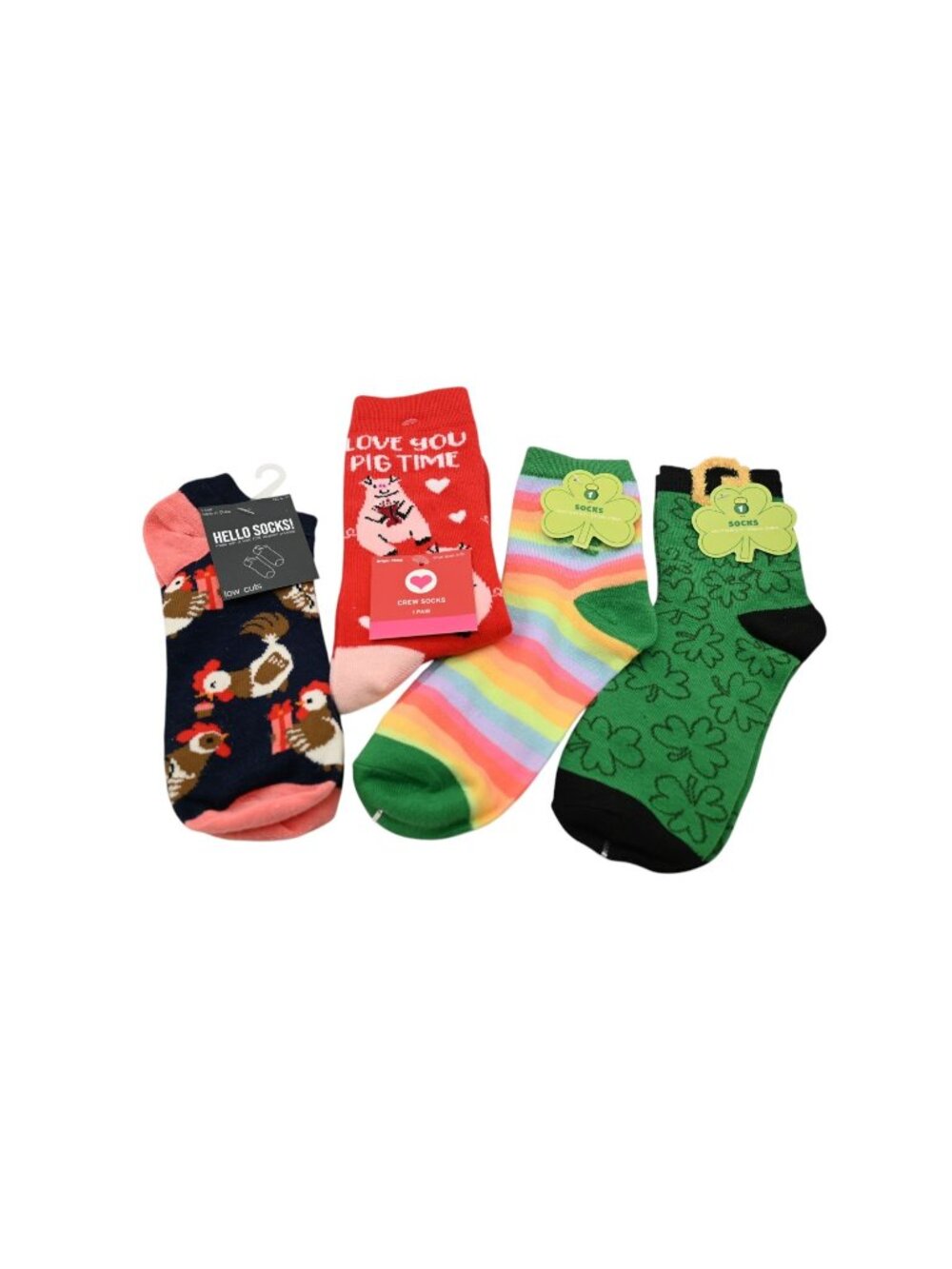 NIP Various Lot Of 4 Pairs Novelty Socks One Size Green Red Navy Pig Chicken